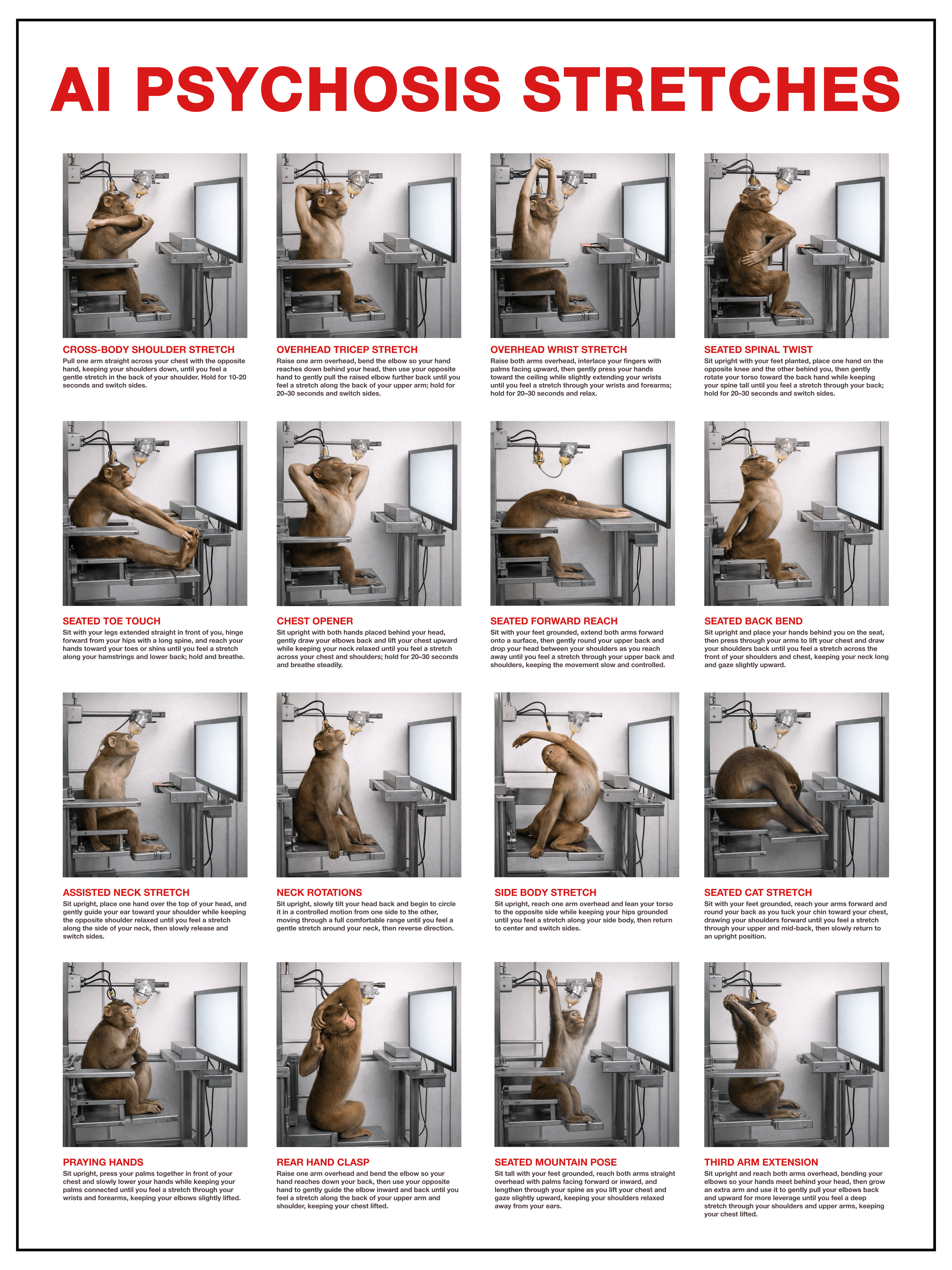 AI Psychosis Stretches — instructional stretch poster